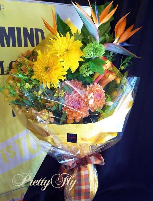 画像1: ロングタイプ花束-ストレチア極楽花◆おまかせオレンジ〜イエロー