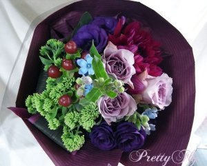 画像1: 【紫の花束】紫のバラ＆ダリアの花束nobleーPurple（ノーブルパープル） (1)
