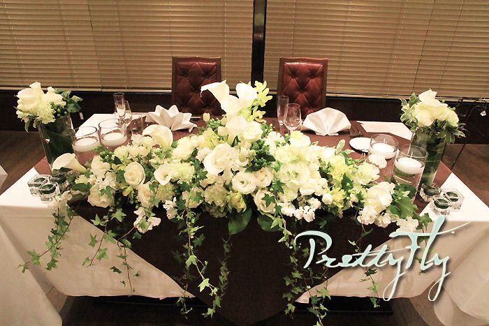 高砂装花　60㎝　グリーン×白　結婚式　レストランウェディング　2次会　開店祝い